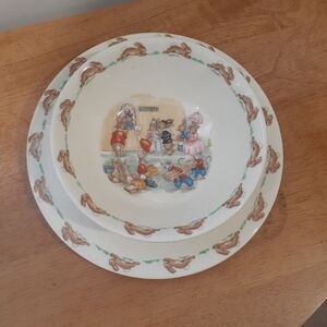 Vintage Bunnykins Royal Doulton Christening Set Bowl and Plate